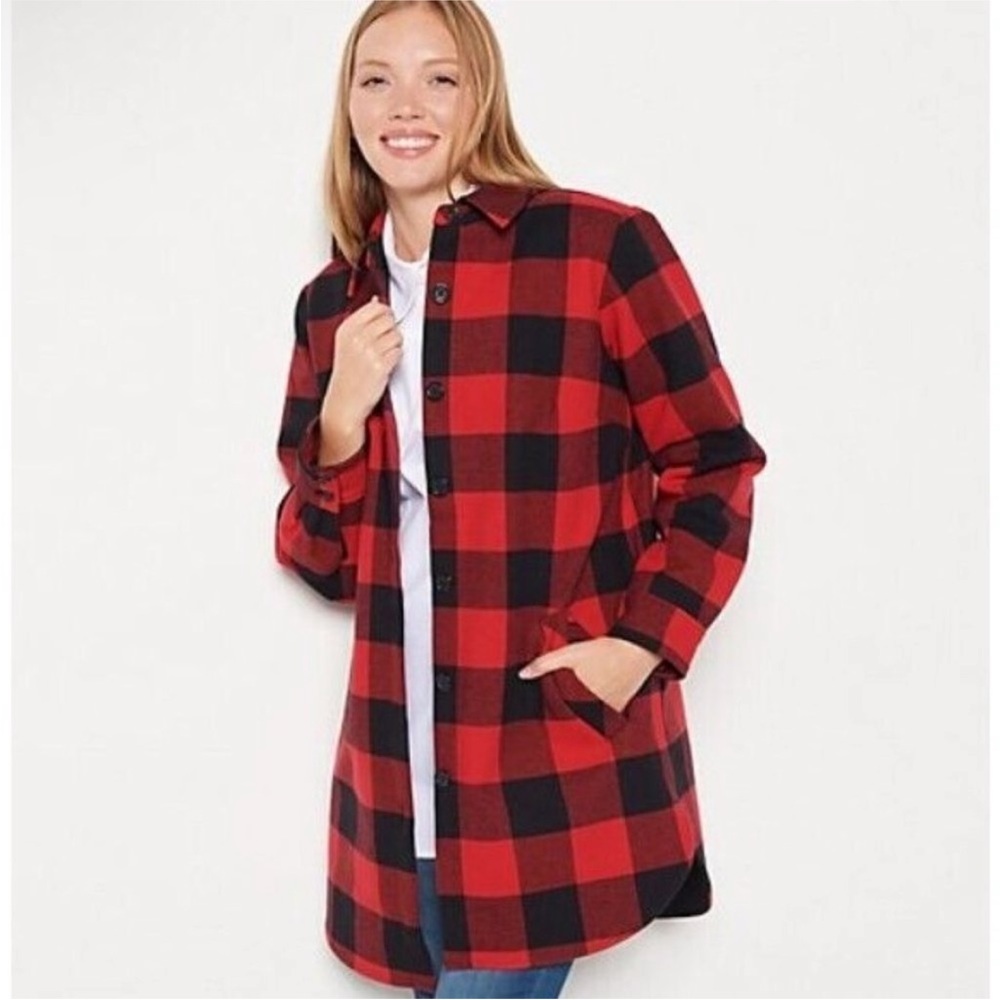 Joan Rivers Flannel Buffalo plaid, red and black, shirt coat fleeced-lined